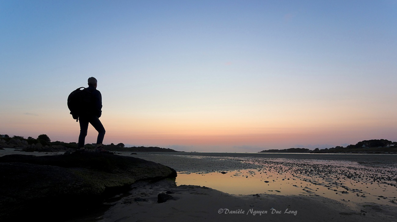 auto-portrait, sunset, coucher de soleil, baie de Guissény, Guissény-sur-mer, Finistère, Bretagne